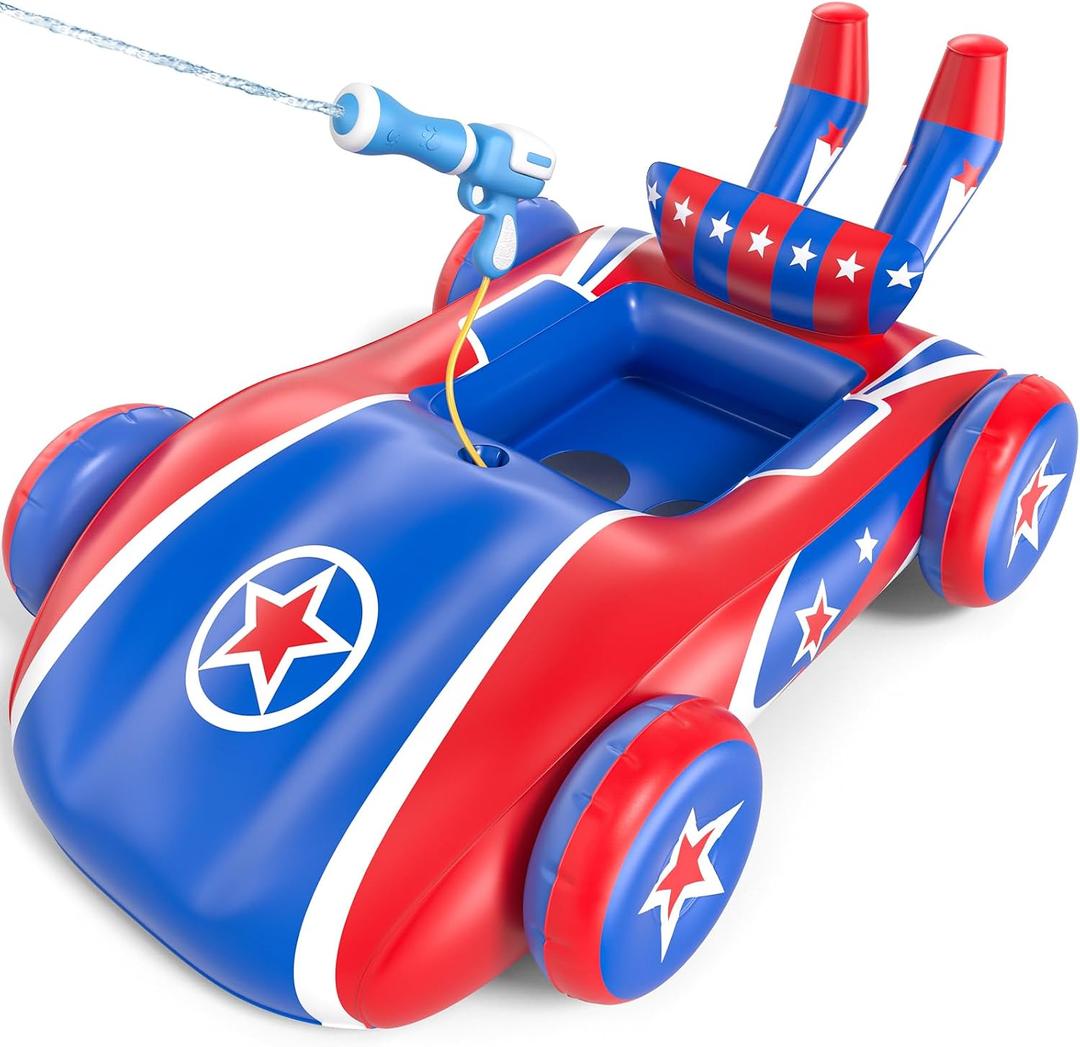 Kids Pool Floats with Water Gun, Car Toddler Inflatable Pool Toys for Kids Age 3-8 Years Old, Summer Outdoor Water, Beach, Swimming Pool Toys Gift for Boys and Girls