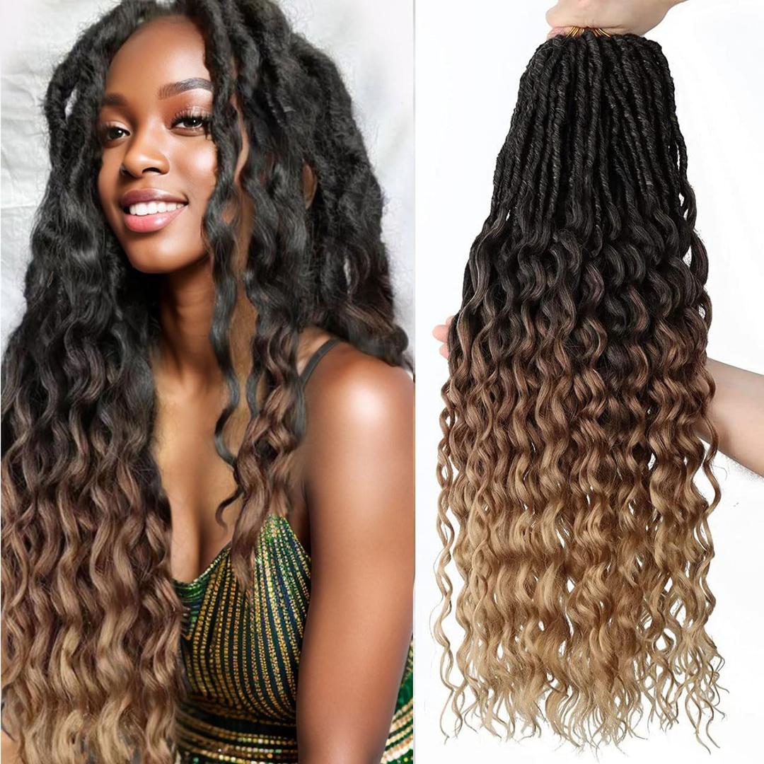 24 Inch Deep Faux Locs Crochet Hair 8 Packs Soft Locs Crochet Hair Pre Looped Goddess Locs Crochet Braids with Curly Ends Crochet Hair for Black Women 1B/30/27