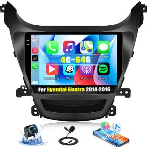 SIXTOP 4G+64G Android Car Stereo Radio for Hyundai Elantra 2014-2016 Wireless CarPlay Android Auto Bluetooth 5.0 GPS 9 Inch Touch Screen1280*720 FM/RDS WiFi 32EQ SWC AHD Backup Camera
