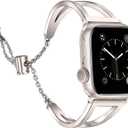 Secbolt Stainless Steel Bands Compatible with Apple Watch Band 38mm 40mm 41mm 42mm iWatch Series 10/ 9/ SE/ 8/ 7/ 6/ 5/ 4/ 3/ 2/ 1, Dressy Metal Bangle Bracelet Women, Starlight