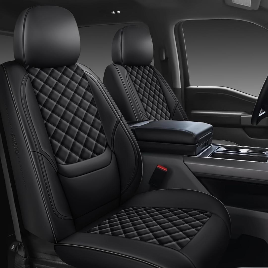 F150 Seat Covers 2015-2026 Full Set, Truck Interior Sets with Lumbar Support Custom Fit for Ford F150 2015-2026, F250/F350/F450 2017-2026 Super Duty Crew Cab XLT XL Lariat Platinum, Black