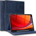 for Samsung Galaxy Tab A9 8.7 inch Case with S Pen Holder 2023 Model(SM-X110/X115/X117) Genuine Leather Cover Protective Shell.Blue