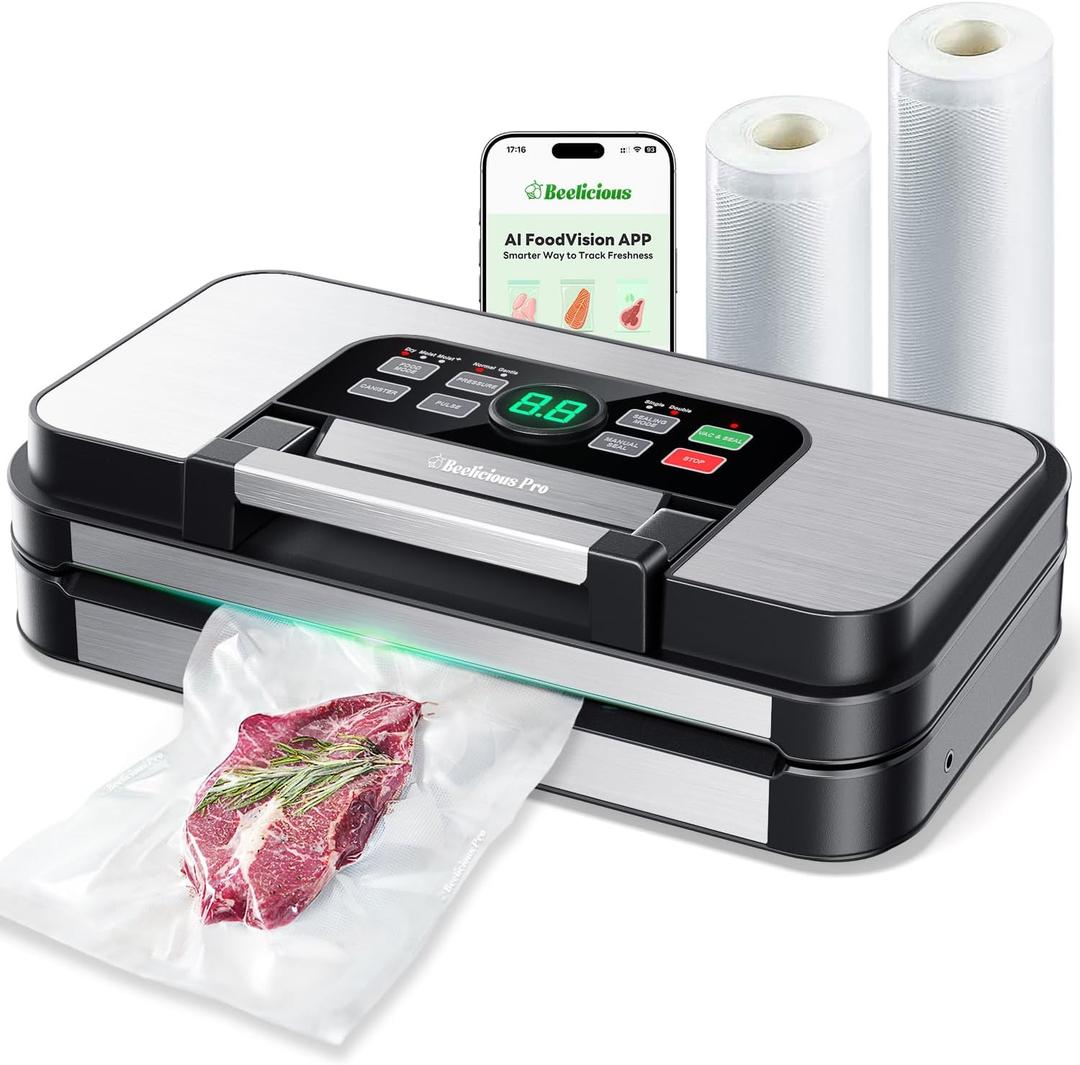 95Kpa Powerful Precision Pro Vacuum Sealer, with Double Heat Seal & Double Pump, Easy-Lock Handle, 10-in-1 Vacuum Sealer Machine for Food with Bags Storage, Built-in Cutter, Stainless Steel