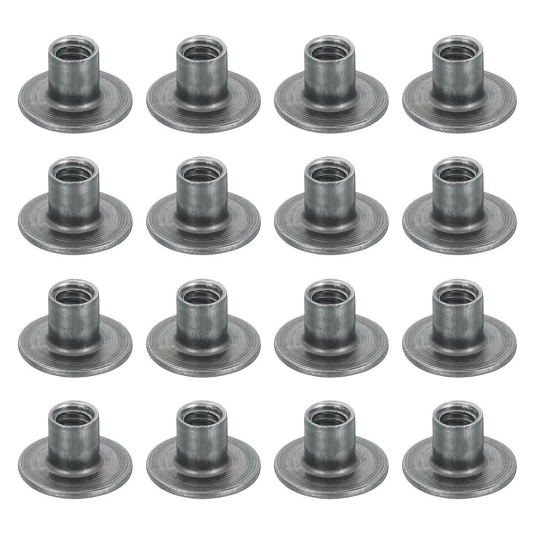 MECCANIXITY 16Pcs 1/4"-20x10mm Brad Hole Tee Nut Carbon Steel Four-Jaw T-Nut Round Base Plate Nut Flange Female Thread Insert Nuts for Wood Furniture
