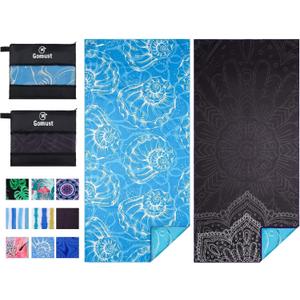 2 Pack Lightweight Thin Beach Towel Oversized 71"x32" Big Extra Large Microfiber Sand Free Towels for Adult Quick Dry Travel Camping Beach Accessories Vacation Essential Gift Black Mandala Blue Shell