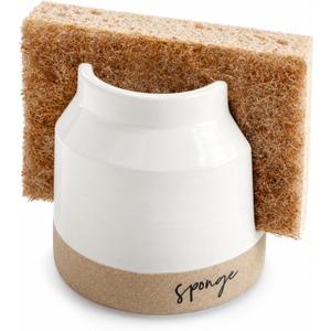 Mud Pie 41220001 Stoneware Sponge Holder, 3 1/2" x 3 1/2", Brown and White