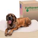Furhaven Cooling Gel Dog Bed for Large Dogs w/ Removable Washable Cover, For Dogs Up to 150 lbs - Ultra Plush Faux Fur & Suede Luxe Lounger Contour Mattress - Cream, Jumbo Plus/XXL