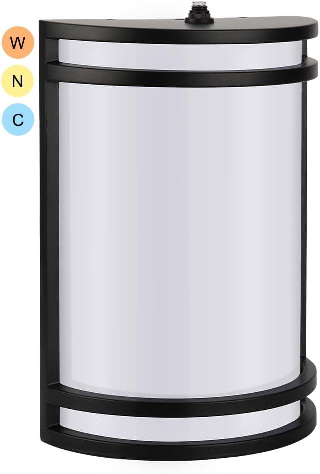 kadision Dusk to Dawn LED Wall Sconce, 3000K/4000K/5000K 3-Color Adjustable, 15W 1200lm 120V, Half-Cylinder Outdoor Light Fixture Front Porch Light, Aluminum Frame, ETL Listed 1-Pack