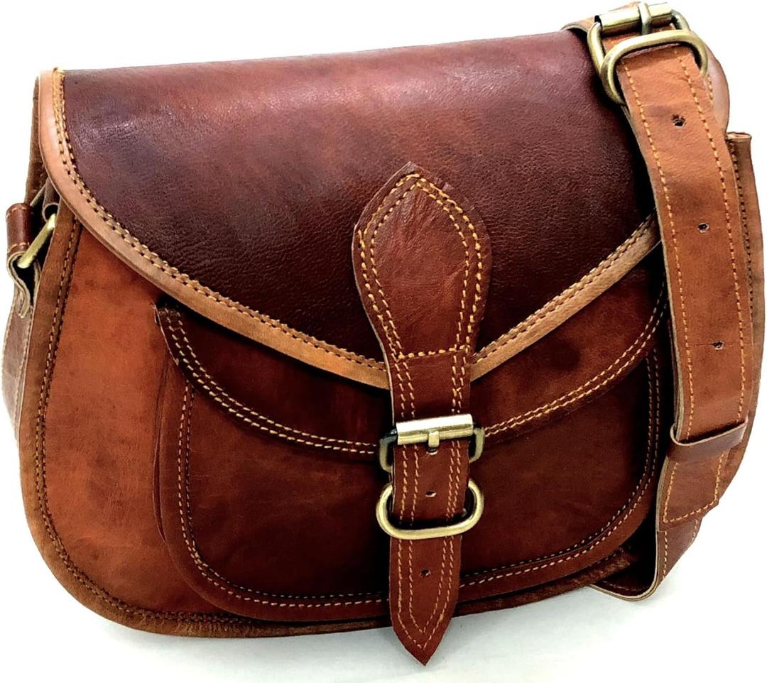 Women Vintage Style Genuine Leather Crossbody Shoulder Bag Satchel ladies Purse Saddle Bag Crossover Bags for Women Travel