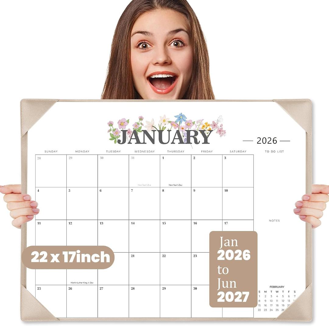 Desk Calendar 2026-2027 - 18 Month Desktop Calendars (Jan 2026–Jun 2027),Large 22x17 Monthly Calendar with Home & Office Floral Desk Pad Calendars (Apricot, 22 * 17)