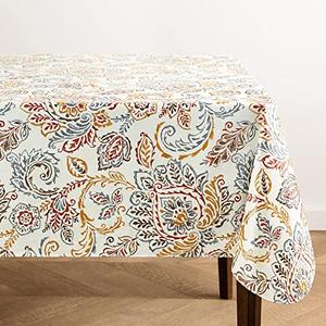 Elrene Home Fashions Ava Floral Jacobean Water- and Stain-Resistant Vinyl Tablecloth with Flannel Backing, 60 Inches X 102 Inches, Rectangle