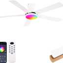 Ceiling Fans with Lights 52 inch,Flush Mount Low Profile,Smart Remote & App,RGB LED,Dimmable 3CCT,6-Speed Reversible,Sleek Ceiling Fan for Bedroom Living Room Apartment Nursery,White