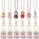 Liliaafar 6 Pcs Teacher Lanyards for ID Badges Gift with 6 Pcs Teacher Thank You Appreciation Cards Bulk Wooden Beaded Lanyard for ID Badge Holder and Keys Cute Back to School Office Appreciation Gift