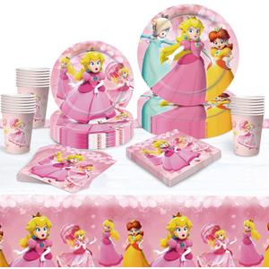 Pink Princess Birthday Party Supplies Decorations, Including Backdrop, Tablecloth, Birthday Banner, Hanging Swirls, Balloons, Cake Toppers for Cute Girls Party 2 pack