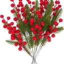 Veemoon 20Pcs Artificial Red Berry Stems,8. 25-11. 2 Inch Christmas Berry Picks Faux Pine Branches Home DIY Ornaments for Wedding Winter Holiday New Year