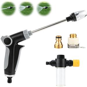 Turn Any Hose Into A High-Pressure Water Jet,Heavy Duty Garden Hose Nozzle,Multi Function Lawn & Garden Watering Sprayer,Spray Nozzles for Cleaning Yard Pets Car,Three Spray Modes with Foam Pot (A)