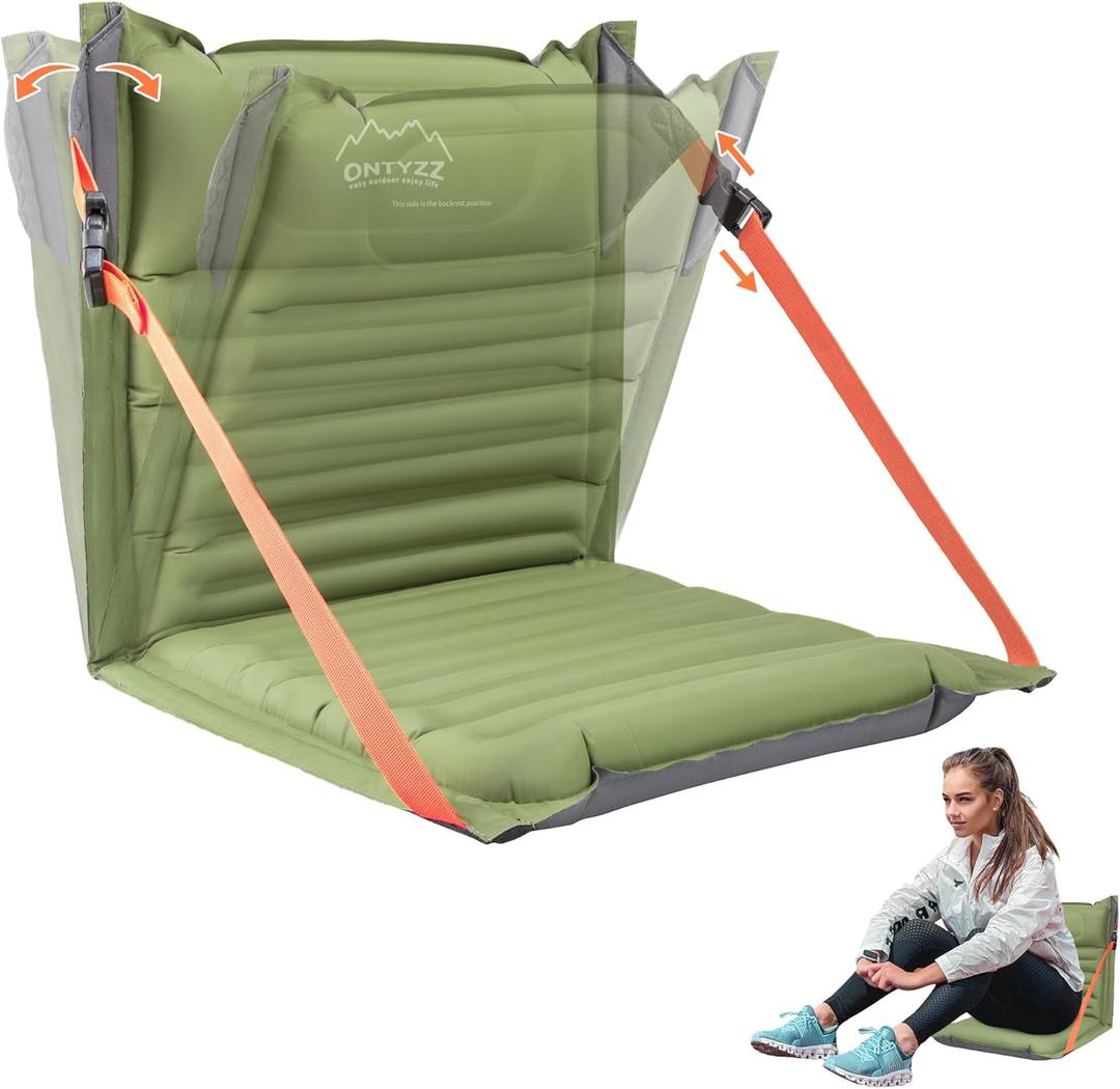 ONTYZZ Stadium Seats with Back Support Inflatable Portable Folding Comfort Seat Waterproof Cushion with Backrest for Sports Events Stadium and Camping (Green)