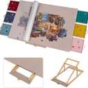 Lavievert Fully Flannel Covered Tilting Puzzle Board with 6 Drawers & Cover, Adjustable Plateau with Stand for Adults, Portable Puzzle Table with Non-Slip Tabletop for Up to 1500 Pieces - Dusty Pink