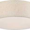 18'' Flush Mount Ceiling Light Modern Farmhouse Drum Ceiling Light Fixture with Linen Fabric Shade 3-Light Drum Ceiling Lighting Round Semi Flush Lighting for Bedroom Hallway Living Room