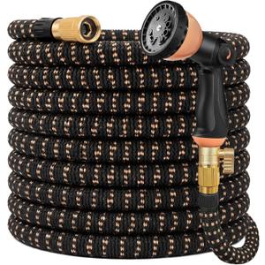 100 ft Expandable Garden Hose, Lightweight Expanding Water Hose with 10 Function Nozzle, 3/4" Solid Brass Fittings, 5-Layer Latex Core, No-Kink Flexible Retractable Hose for Patio, RV, Car Washing