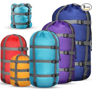 5 Pack Compression Stuff Sack 5 Assorted Size Sleeping Bag Stuff Sack Ultralight Sleeping Bag Cover Space Saving Gear for Travel Outdoor Camping Hiking Backpacking