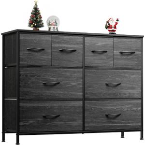 WLIVE Dresser for Bedroom with 8 Drawers, Wide Fabric Dresser for Storage and Organization, Bedroom Dressers, Chest of Drawers for Living Room, Closet, Hallway, Charcoal Black Wood Grain Print