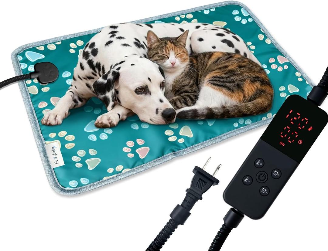 furrybaby Dog Heating Pad, Pet Heating Pad for Dogs with Durable Anti-Bite Tube Indoor, Heated for Dogs House Puppies Cats (1 Pack Green, 24 X 16in, Temp Adjustable)