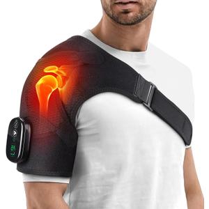 Cordless Shoulder Heating Pad, Heated Shoulder Wrap with Massage, Heated Shoulder Brace, Shoulder Massager for Pain Relief Deep Tissue (Black)
