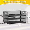 3-Tier Paper Letter Organizer Tray with Handle, Mesh Desk File Organizer for Office, Home, School - 2 Pack, Black