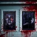 Chanaco Halloween Window Silhouette Decorations Scary Ghost Curtains Courtyard Decor Horror Garage Door Halloween Decoration