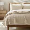 EVERGRACEHOME 100% Cotton Box Stitch Quilt Bedding Set King Size 3 Pieces, Garment-Washed Lightweight Soft Cozy Coverlet, Oversized Quilted Bedspread Sets with 2 Shams for All Season, Pebble Khaki