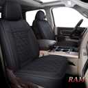 Coverado Car Seat Covers Full Set, Leather RAM 1500 Seat Covers Protectors Compatible with 2002-2025 Dodge RAM 1500 2500 3500 Crew Double Mega Quad Cab with Flat Bench, Black