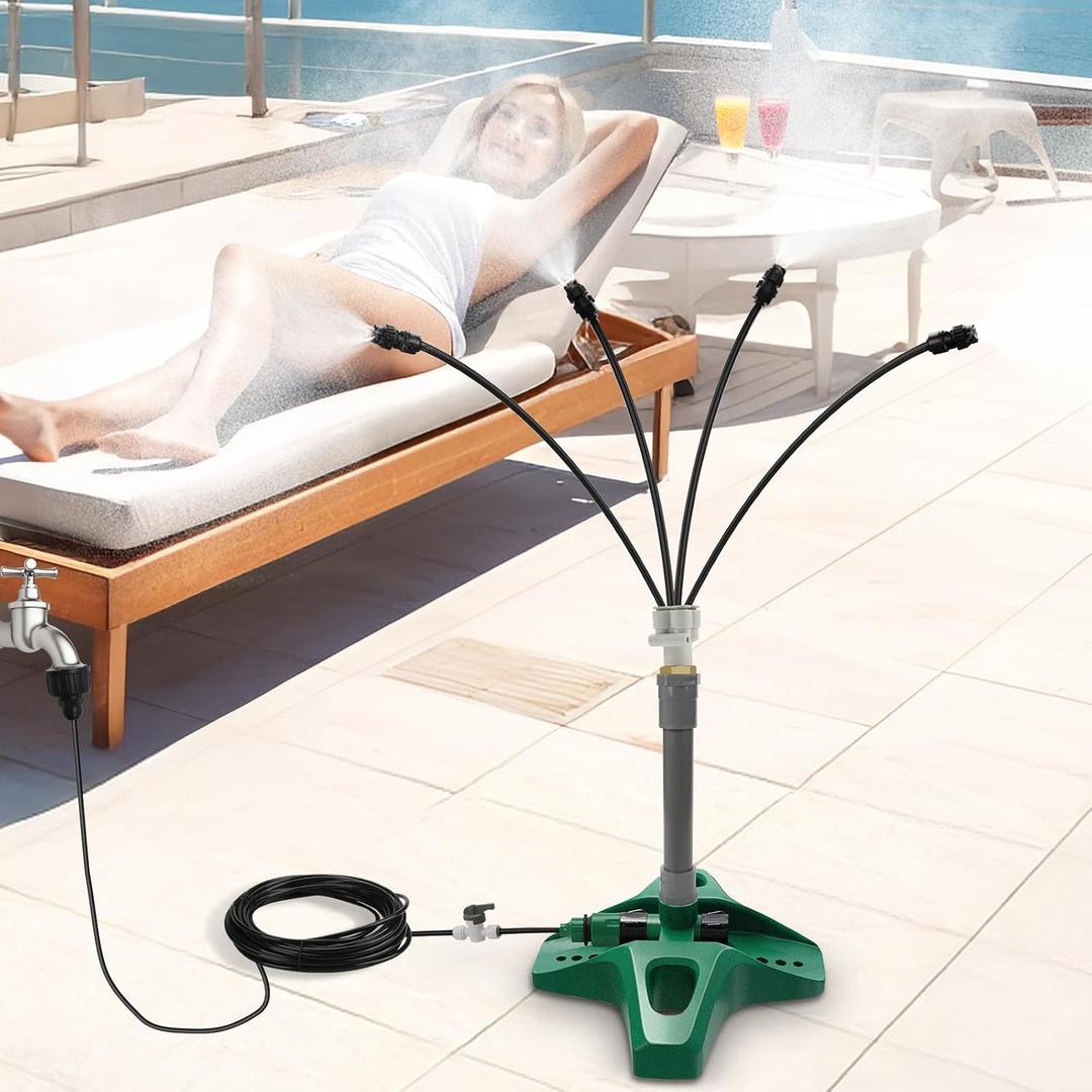 Standing Misters for Outside Patio, Upgraded 26.2FT(8M) Portable Standing Misting Cooling System Water Mist Playing Outdoor Garden Watering Stand Spray Mister Cooler for Tanning Pool BBQ Party