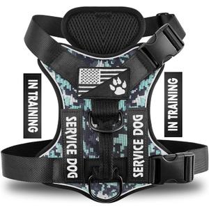 Demigreat Service Dog Harness, Reflective Dog Vest Harness with 5 PCS Patches, Adjustable Soft Oxford Pet Harness, Inner Layer Mesh, Easy to Control for Dogs (X-Small (Pack of 1), Blue Camo)