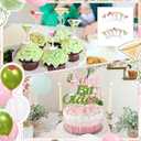 38pcs Witch Birthday Party Decorations Set Include 1pc Banner, 6pcs Hanging Swirls,18pcs Balloons,12pcs Cake Toppers and 1pc Cupcake Toppers for Pink and Green Witch Party