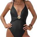 Finesatile Womens One Piece Cut Out Bathing Suit Halter Strap 1 Pieces Swimwear High Cut Bathing Suits Deep Green XS (XS)