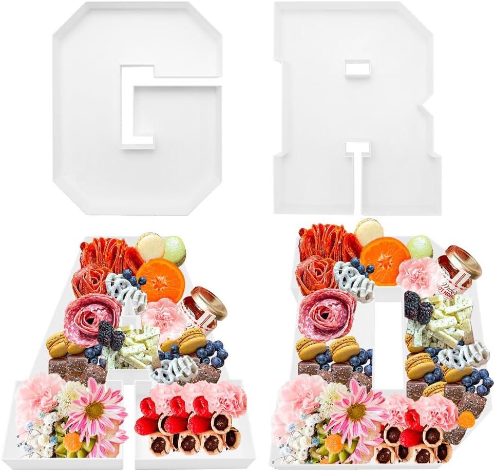 2026 Plastic Fillable Charcuterie Number Letter Shaped Reusable Serving Tray, Waterproof Food Dish Plate, 10 inch, New Year Graduation Party Treat (Grad)