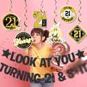 21st Birthday Decorations for Him Glitter Black Happy 21st Birthday Decorations with Funny Look At You Turning 21 Banner Hanging Swirls for 21 Year Old Birth Party