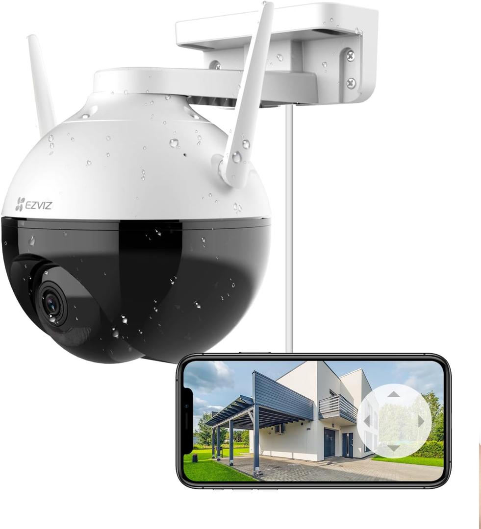 EZVIZ 360 Security Camera Outdoor, WiFi Camera for Home Security, Surveillance Camera, No Subscription with Motion Detection, Color Night Vision, Audio Pick-up, Waterproof, Alexa/Google, 256GB| C8C