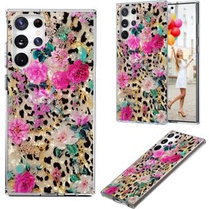 for Samsung Galaxy S25 Ultra Case for Girl Women, Full Protective Shockproof Slim Soft TPU Clear Phone Cover for S25 Ultra,Glitter Sparkle Shiny Pearl Luster Leopard Print Pink Flower Floral