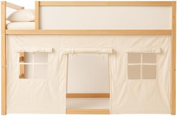 Wonder Nook Bunk Bed Curtains, Adjustable 2 Panels, Bottom Bunk Bed Privacy Set, Cotton Play Tent Curtain with Velcro & Tie Attachments  Multipurpose Kids Fort Play Space for Loft Beds, Tables