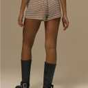 Women's Micro Mini Gingham Shorts Mid Rise Mini Shorts Vintage Summer Outfits (Beige, L)