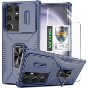 for Galaxy S23 Ultra Case with Sliding Camera Lens Cover, HD Screen Protector,360° Rotating Kickstand,AYMECL Military-Grade Shockproof Protective Cover for Samsung Galaxy S23 Ultra,Blue