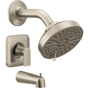 Moen Genta LX Brushed Nickel Pressure Balancing Eco-Performance Modern Shower Trim Including Showerhead, Shower Handle, and Tub Spout (Posi-Temp Valve Required)
