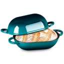 TeamFar Enameled Cast Iron Bread Loaf Pan, 2 QT Oval Dutch Oven with Lid for Sourdough Bread Baking, Enameled Meatloaf Loaf Baking Pan with Lid, Even Heat Distribution & Self-Basting, Basil Green
