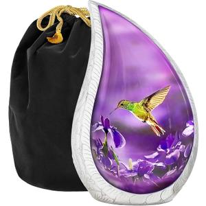 Trupoint Memorials Cremation Urns for Human Ashes Adult Female, Decorative Burial Urn for Men & Women  Large, Purple Hummingbird Teardrop