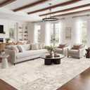 Art&Tuft Washable Rugs 9x12, Abstract Area Rugs 9x12 Living Room - Non Slip and Low Pile Soft Thin Rug for Bedroom, Dining Room, Kitchen, Office, Beige