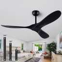 52" Ceiling Fans with Remote Control without Light, Modern Reversible DC Motor Indoor Outdoor 3 Blade Ceiling Fan for Patio, Bedroom and Farmhouse (Black)