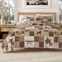Great Bay Home Lodge Quilt Set - 3-Piece Full/Queen Size Rustic Bedding Set - Lightweight, All-Season, Reversible Bedspread (Deer & Leaf Patchwork)