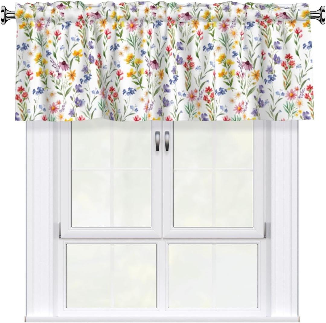 Spring Valances for Windows - Floral Cafe Curtains Colorful Flower Short Curtains for Living Room Bathroom Bedroom Basement